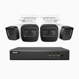 EL200 - Kit de 4 cámaras de vigilancia 1080p con grabador de 4 canales, DVR inteligente con detección de humanos y vehículos, visión nocturna por infrarrojos de 20 metros, señal de salida 4-en-1, IP67