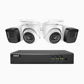 EL200 - Kit de 2 cámara bullet y 2 cámara domo y de vigilancia 1080p con grabador de 4 canales, DVR inteligente con detección de humanos y vehículos, visión nocturna por infrarrojos de 20 metros, señal de salida 4-en-1, IP67
