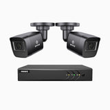 EL200 - Kit de 2 cámaras de vigilancia 1080p con grabador de 4 canales, DVR inteligente con detección de humanos y vehículos, visión nocturna por infrarrojos de 20 metros, señal de salida 4-en-1, IP67