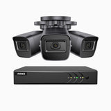 EL200 - Kit de 3 cámaras de vigilancia 1080p con grabador de 4 canales, DVR inteligente con detección de humanos y vehículos, visión nocturna por infrarrojos de 20 metros, señal de salida 4-en-1, IP67