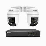 APTK500 - Kit de 2 cámaras de vigilancia 5MP con grabador de 4 canales, Giro de 350° e Inclinación de 90°, Visión Nocturna por Infrarrojos de 30 m, Resistente a la Intemperie IP65