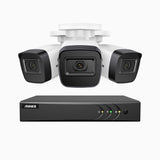 EL200 - Kit de 3 cámaras de vigilancia 1080p con grabador de 8 canales, DVR inteligente con detección de humanos y vehículos, visión nocturna por infrarrojos de 20 metros, señal de salida 4-en-1, IP67