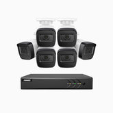 EL200 - Kit de 6 cámaras de vigilancia 1080p con grabador de 8 canales, DVR inteligente con detección de humanos y vehículos, visión nocturna por infrarrojos de 20 metros, señal de salida 4-en-1, IP67