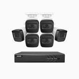 EL200 - Kit de 6 cámaras de vigilancia 1080p con grabador de 8 canales, DVR inteligente con detección de humanos y vehículos, visión nocturna por infrarrojos de 20 metros, señal de salida 4-en-1, IP67
