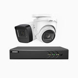 EL200 - Kit de 1 cámara bullet y 1 cámara domo y vigilancia 1080p con grabador de 8 canales, DVR inteligente con detección de humanos y vehículos, visión nocturna por infrarrojos de 20 metros, señal de salida 4-en-1, IP67