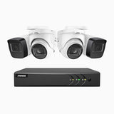 EL200 - Kit de 2 cámara bullet y 2 cámara domo y de vigilancia 1080p con grabador de 8 canales, DVR inteligente con detección de humanos y vehículos, visión nocturna por infrarrojos de 20 metros, señal de salida 4-en-1, IP67