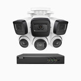 EL200 - Kit de 3 cámara bullet y 3 cámara domo y de vigilancia 1080p con grabador de 8 canales, DVR inteligente con detección de humanos y vehículos, visión nocturna por infrarrojos de 20 metros, señal de salida 4-en-1, IP67