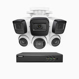 EL200 - Kit de 3 cámara bullet y 3 cámara domo y de vigilancia 1080p con grabador de 8 canales, DVR inteligente con detección de humanos y vehículos, visión nocturna por infrarrojos de 20 metros, señal de salida 4-en-1, IP67