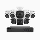 EL200 - Kit de 4 cámara bullet y 4 cámara domo y de vigilancia 1080p con grabador de 8 canales, DVR inteligente con detección de humanos y vehículos, visión nocturna por infrarrojos de 20 metros, señal de salida 4-en-1, IP67