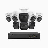 EL200 - Kit de 4 cámara bullet y 4 cámara domo y de vigilancia 1080p con grabador de 8 canales, DVR inteligente con detección de humanos y vehículos, visión nocturna por infrarrojos de 20 metros, señal de salida 4-en-1, IP67