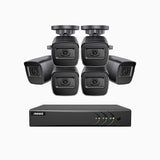 EL200 - Kit de 6 cámaras de vigilancia 1080p con grabador de 8 canales, DVR inteligente con detección de humanos y vehículos, visión nocturna por infrarrojos de 20 metros, señal de salida 4-en-1, IP67