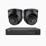 EL200 - Kit de 2 cámaras de vigilancia 1080p con grabador de 8 canales, DVR inteligente con detección de humanos y vehículos, visión nocturna por infrarrojos de 20 metros, señal de salida 4-en-1, IP67