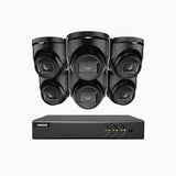 EL200 - Kit de 6 cámaras de vigilancia 1080p con grabador de 8 canales, DVR inteligente con detección de humanos y vehículos, visión nocturna por infrarrojos de 20 metros, señal de salida 4-en-1, IP67
