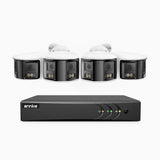 ACDK500 - Kit de 4 cámaras de vigilancia 3K con grabador de 8 canales, doble lente, panorámica 180°, visión nocturna Dual Light, Micrófono Incorporado, protección IP67