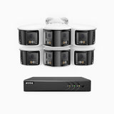 ACDK500 - Kit de 6 cámaras de vigilancia 3K con grabador de 8 canales, doble lente, panorámica 180°, visión nocturna Dual Light, Micrófono Incorporado, protección IP67