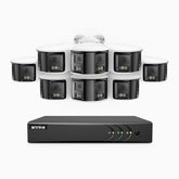 ACDK500 - Kit de 8 cámaras de vigilancia 3K con grabador de 8 canales, doble lente, panorámica 180°, visión nocturna Dual Light, audio bidireccional, protección IP67