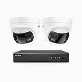 ACDK500 - Kit de 2 cámaras de vigilancia 3K con grabador de 8 canales, doble lente, panorámica 180°, visión nocturna Dual Light, Micrófono Incorporado, protección IP67
