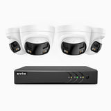 ACDK500 - Kit de 4 cámaras de vigilancia 3K con grabador de 8 canales, doble lente, panorámica 180°, visión nocturna Dual Light, Micrófono Incorporado, protección IP67