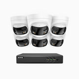 ACDK500 - Kit de 6 cámaras de vigilancia 3K con grabador de 8 canales, doble lente, panorámica 180°, visión nocturna Dual Light, Micrófono Incorporado, protección IP67