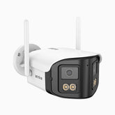 WCD400P - Cámara de Seguridad Exterior Inalámbrica 4MP con Doble Lente WiFi, Ángulo Ultra Ancho de 170°, WiFi Dual-Band 2.4G/5G, Visión Nocturna a Color, Audio Bidireccional, Almacenamiento en la Nube y Local hasta 256 GB, Compatible con Alexa