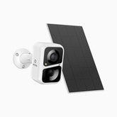 Custos - Cámara Vigilancia Wifi Bateria Exterior de 3MP, Bateria Solar Recargable 4400mAh, alarma de sirena y estroboscópica, audio bidireccional, nube y hasta 128 GB de almacenamiento local, Funciona con Alexa