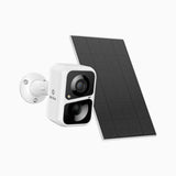 Custos - Cámara Vigilancia Wifi Bateria Exterior de 3MP, Bateria Solar Recargable 4400mAh, alarma de sirena y estroboscópica, audio bidireccional, nube y hasta 128 GB de almacenamiento local, Funciona con Alexa