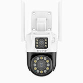 WCD600 - Cámara de Seguridad WiFi Inalámbrica Exterior 6MP UHD de Doble Lente, Luces Estroboscópicas Rojas y Azules con Sirena, Visión Nocturna Inteligente de Luz Dual, Audio Bidireccional, Giro de 300° e Inclinación de 90°, Compatible con Alexa