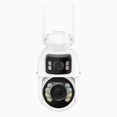 WCD1012 - Cámara de Seguridad Exterior WiFi PTZ de Doble Lente 10MP UHD, Vista Panorámica 360°, Zoom Óptico 12X, Visión Nocturna Inteligente con Luz Dual, Audio Bidireccional, Giro 270° & Inclinación 90°, Almacenamiento en la Nube o MicroSD hasta 256 GB
