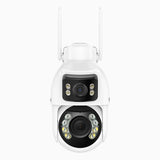WCD1012 - Cámara de Seguridad Exterior WiFi PTZ de Doble Lente 10MP UHD, Vista Panorámica 360°, Zoom Óptico 12X, Visión Nocturna Inteligente con Luz Dual, Audio Bidireccional, Giro 270° & Inclinación 90°, Almacenamiento en la Nube o MicroSD hasta 256 GB