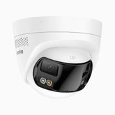FCD800 - Cámara de seguridad panorámica de 4K doble lente PoE para exteriores, vista panorámica de 180°, visión nocturna inteligente con doble luz, audio bidireccional, sirena y alarma activas, detección de personas y vehículos, IP67