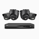 H500P - Kit de vigilancia PoE de 3K con 2 cámara bullet y 2 cámara domo y videograbador NVR de 4 canales, Resolución 3072*1728, Apertura f / 1.6 (0.005 Lux), Detección de humanos y vehículos, Micrófono incorporado, IP67