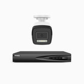 H500P - Kit de 1 cámaras de vigilancia PoE de 3K con videograbador NVR de 4 canales, Resolución 3072*1728, Apertura f / 1.6 (0.005 Lux), Detección de humanos y vehículos, Micrófono incorporado, IP67