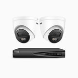 H500P - Kit de 2 cámaras de vigilancia PoE de 3K con videograbador NVR de 4 canales, Resolución 3072*1728, Apertura f / 1.6 (0.005 Lux), Detección de humanos y vehículos, Micrófono incorporado, IP67
