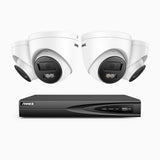 H500P - Kit de 4 cámaras de vigilancia PoE de 3K con videograbador NVR de 4 canales, Resolución 3072*1728, Apertura f / 1.6 (0.005 Lux), Detección de humanos y vehículos, Micrófono incorporado, IP67