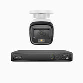 H500 - Kit de 1 cámaras de vigilancia PoE de 3K con videograbador NVR de 4 canales, Visión nocturna inteligente de doble luz, 3072 × 1728 a 20 fps, detección inteligente de personas y vehículos, micrófono integrado, IP67