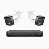 H500 - Kit de 2 cámaras de vigilancia PoE de 3K con videograbador NVR de 4 canales, Visión nocturna inteligente de doble luz, 3072 × 1728 a 20 fps, detección inteligente de personas y vehículos, micrófono integrado, IP67