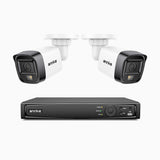 H500 - Kit de 2 cámaras de vigilancia PoE de 3K con videograbador NVR de 4 canales, Visión nocturna inteligente de doble luz, 3072 × 1728 a 20 fps, detección inteligente de personas y vehículos, micrófono integrado, IP67