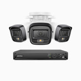 H500 - Kit de 3 cámaras de vigilancia PoE de 3K con videograbador NVR de 4 canales, Visión nocturna inteligente de doble luz, 3072 × 1728 a 20 fps, detección inteligente de personas y vehículos, micrófono integrado, IP67