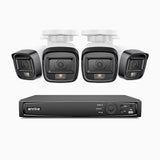 H500 - Kit de 4 cámaras de vigilancia PoE de 3K con videograbador NVR de 4 canales, Visión nocturna inteligente de doble luz, 3072 × 1728 a 20 fps, detección inteligente de personas y vehículos, micrófono integrado, IP67
