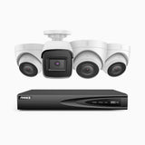 H800 - Kit de vigilancia PoE 4K con 1 cámara bullet y 3 cámara domo y videograbador NVR de 4 canales, Visión nocturna a color e infrarrojos, detección de humanos y vehículos, micrófono integrado, ángulo de visión 96º