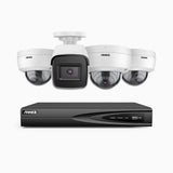 H800 - Kit de vigilancia PoE 4K con 1 cámara bullet y 3 cámara domo (antivándalica IK10) y videograbador NVR de 4 canales, Visión nocturna a color e infrarrojos, detección de humanos y vehículos, micrófono integrado, ángulo de visión 96º