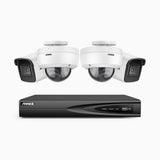 H800 - Kit de vigilancia PoE 4K con 2 cámaras bullet y 2 cámaras domo (antivándalica IK10) y videograbador NVR de 8 canales, Visión nocturna a color e infrarrojos, detección de humanos y vehículos, micrófono integrado, ángulo de visión 96º