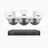 H800 - Kit de 3 cámaras de vigilancia PoE de 4K con videograbador NVR de 4 canales, Visión nocturna a color e infrarrojos, detección de humanos y vehículos, micrófono integrado, ángulo de visión 96º