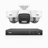 H800 - Kit de vigilancia PoE 4K con 1 cámara bullet y 2 cámara domo (antivándalica IK10) y videograbador NVR de 4 canales, Visión nocturna a color e infrarrojos, detección de humanos y vehículos, micrófono integrado, ángulo de visión 96º