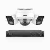 H800 - Kit de vigilancia PoE 4K con 2 cámara bullet y 1 cámara domo (antivándalica IK10) y videograbador NVR de 4 canales, Visión nocturna a color e infrarrojos, detección de humanos y vehículos, micrófono integrado, ángulo de visión 96º