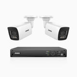 H800 - Kit de 2 cámaras de vigilancia PoE de 4K con videograbador NVR de 4 canales, Visión nocturna a color e infrarrojos, detección de humanos y vehículos, micrófono integrado, ángulo de visión 96º