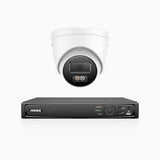 H800 - Kit de 1 cámara de vigilancia PoE de 4K con videograbador NVR de 4 canales, Visión nocturna a color e infrarrojos, detección de humanos y vehículos, micrófono integrado, ángulo de visión 96º