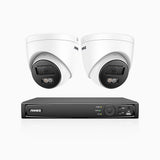 H800 - Kit de 2 cámaras de vigilancia PoE de 4K con videograbador NVR de 4 canales, Visión nocturna a color e infrarrojos, detección de humanos y vehículos, micrófono integrado, ángulo de visión 96º