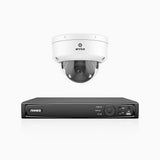 HZ804 - Kit de 2 cámaras de vigilancia PoE de 4K con videograbador NVR de 4 canales, zoom óptico 4X, doble luz visión nocturna, detección de movimiento 2.0, Micrófono incorporado, alarma de sirena y estroboscópica