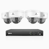 HZ804 - Kit de 4 cámaras de vigilancia PoE de 4K con videograbador NVR de 4 canales, zoom óptico 4X, doble luz visión nocturna, detección de movimiento 2.0, Micrófono incorporado, alarma de sirena y estroboscópica